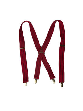 Vintage CAS Germany Mens Suspenders Red Navy Blue Stripe Gold Hardware Stretch